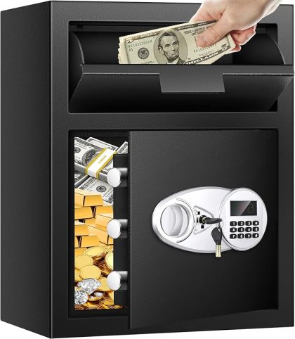 2.8 Cuft Depository Safe with Drop Slot, Anti-Theft Cash Drop Safe with Digital Keypad, Heavy Duty Drop Slot Safes with LCD Display, Drop Commercial Safe for Business Mail Church