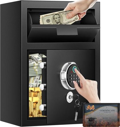 2.8 Cuft Biometric Drop Safe for Business, Anti-Theft Fingerprint Safe with Quick Place Drop Slot, Digital Keypad and Spare Key, Safe Box for Home Office Retail Store Business Mail Church