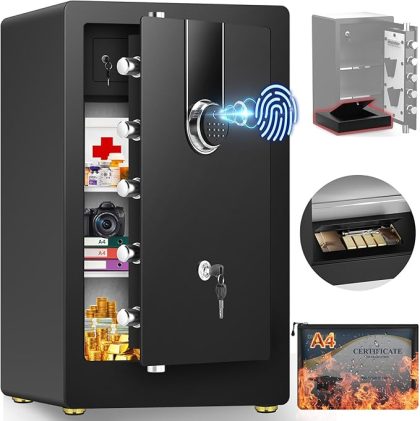 8.5 Cuft Heavy Duty Biometric Safe Box, Home Safes Water Fireproof, Large Document Safety With Bottom Hidden Safe and Dual alarms, Digital Security Safety Box for Money Jewelry Firearm Medicine