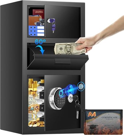 5.8 Cuft Large Biometric Drop Safe for Business, Anti-Theft Fingerprint Safe with Quick Place Drop Slot, Digital Keypad and Spare Key, Safe Box for Home Office Retail Store Business Mail Church