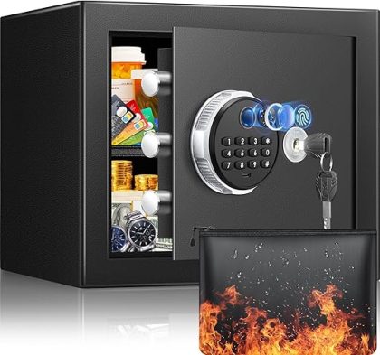 Smart Biometric Safe Box, 1.2 Cuft Fingerprint Home Safe with Digital Keypad and Spare Keys, Safety Box for Money, ID Documents, Jewelry & Valuables Home, Office, Hotel Use